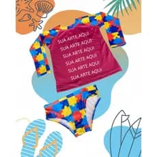 Conjunto Infantil Feminino Autismo UV50+ Personalizado Praia e Piscina