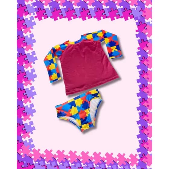 Conjunto Infantil Feminino UV50+ Autismo Blusa Proteção Solar + Calcinha