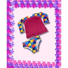 Conjunto Infantil Feminino UV50+ Autismo Blusa Proteção Solar + Calcinha