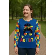 Camisa Manga Longa UV50+ Autismo Adulto Unissex Personalizada DTF – Blusa UV Proteção Solar