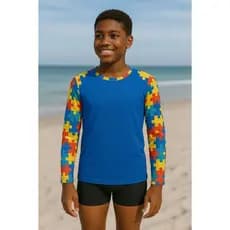 Blusa de Proteção Solar UV50+ Unissex Adulto – Camiseta Autismo – Moda Praia Autismo