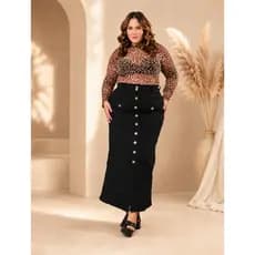 Saia Jeans Longa Plus Size Evangélica Com Lycra Cintura Alta Modelagem Confortável Elegante Feminina Tamanhos 48 ao 56