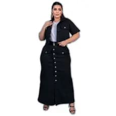 Conjunto jeans plus size evangélico colete e saia longa feminino do 46 ao 56