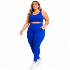 Conjunto Academia Plus Size Feminino Suplex Legging e Top Cintura Alta Com Bolso Não Marca o Corpo