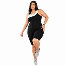Macacão Fitness Plus Size Feminino Curto Sustentação Academia Caminhada Ciclismo e Treino sem transparencia