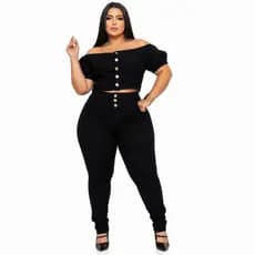 Conjunto Plus Size Cropped Ciganinha e Calça Cintura Alta Empina Bumbum com lycra 46 ao 56