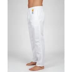 calça branca para uniforme em tactel 3 bolsos costura tripla reforçada