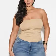Cropped Tomara Que Caia Top Tube Forrado Básico Tecido Suplex Plus Size - Bege