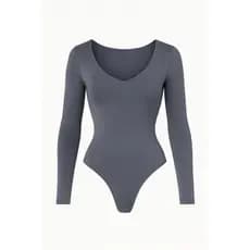 Blusa Colant Feminino Body Manga Longa Decote V Sensual Cinza