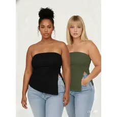 Kit 2 - Blusa Tomara que Caia Assimétrico Plus Size Básico Cropped Top Tube Com Forro Suplex