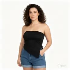Blusa Tomara que Caia Assimétrico Plus Size Básico Cropped Top Tube Com Forro Suplex