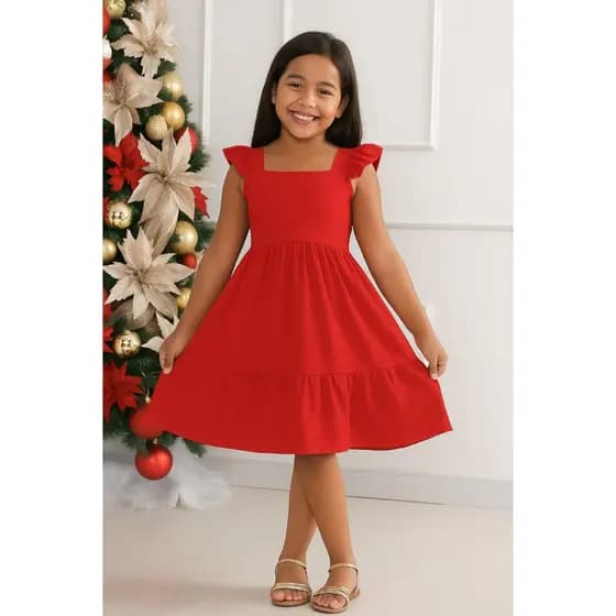 Promoção Vestido Vermelho e Branco Vestido De Natal Menina Vestido Vermelho de Natal 2025