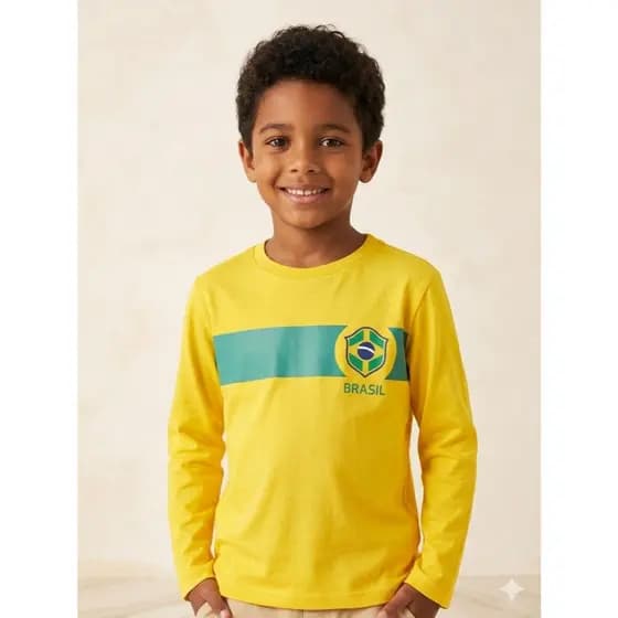 Blusa Básica Do Brasil Manga Longa Menino