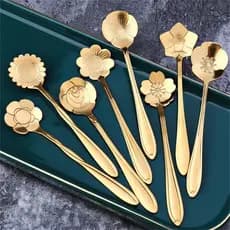 8 Pçs Conjunto De Colher De Flor Pequena Chá Café Bonito Sorvete Sobremesa Prata Ouro Aço Inoxidável Para