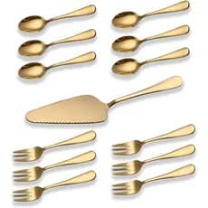 Conjunto De Servir Bolo Dourado , Servidor De Banhado A Ouro De Titânio De Aço Inoxidável , Garfo , Colher De Sobremesa