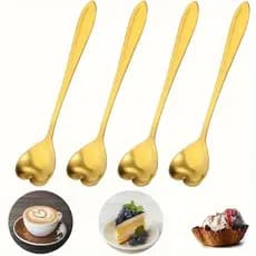 Conjunto De 4 Colheres De Café Em Formato De Coração De Aço Inoxidável-Talheres De Mistura Duráveis Para Casa , Cozinha