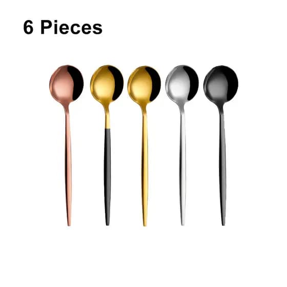 Colher De Café De 6 Peças Dourada Chá De Agitação De Aço Inoxidável Bolo De Sorvete Sobremesa Jogo De Talheres De Mesa Para Festas