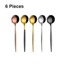 Colher De Café De 6 Peças Dourada Chá De Agitação De Aço Inoxidável Bolo De Sorvete Sobremesa Jogo De Talheres De Mesa Para Festas