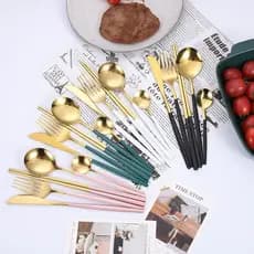 Conjunto De Talheres 4/5Pcs/Set Black Gold De Aço Inoxidável Prata Colher De Garfo