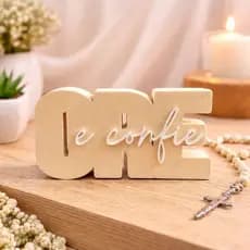 Placa Decorativa ORE e Confie Religiosa, Enfeite Cristão para Mesa, Decoração Gospel Minimalista