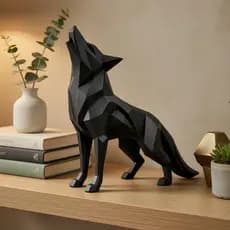 Lobo Decorativo Geométrico Preto 12cm Escultura Moderna Minimalista Enfeite Sala Escritório Premium