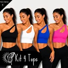 KIT 4 Top de Academia Top um Ombro Só com Bojo Removível Top Gota Fitness Suplex