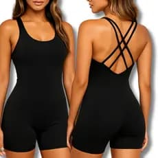 Macaquinho Academia Feminino com Bojo Esportivo Fitness Preto Treino Macaquinho de Malhar Costas Duas Cruzada
