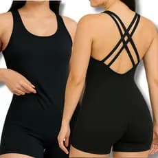 Macaquinho Academia Feminino com Bojo Esportivo Fitness Preto Treino Macaquinho de Malhar Costas