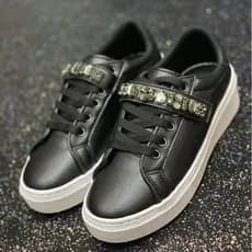Sapato Tênis Cadarço Pedraria Conforto Moda Feminina