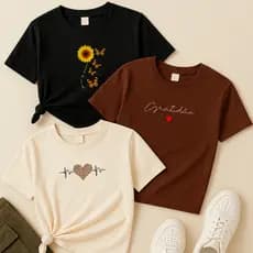 Blusas femininas kit3 Girassol, Gratidão e Batimento Onça