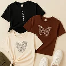 Blusa preta, marrom e off white Fases da Lua, Borboleta e Coração Textos Love