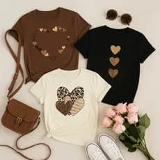 Camisetas Femininas Estampadas Corações Casual Confortável Moda casual de algodao