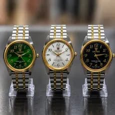 Relógio Social  - Analógico - Prata e Dourado c/ caixa e bateria extra.