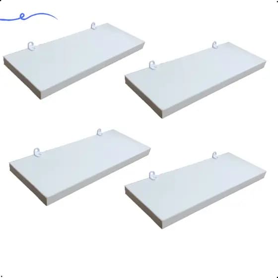 Kit 4 Prateleira Branca 25X10 + Suporte Flutuante Mdf  Organizadora Decoração Cozinha Banheiro Sala