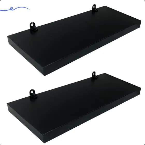 Kit 2 Prateleira Preta 25X10 + Suporte Flutuante Mdf  Organizadora Decoração Cozinha Banheiro Sala