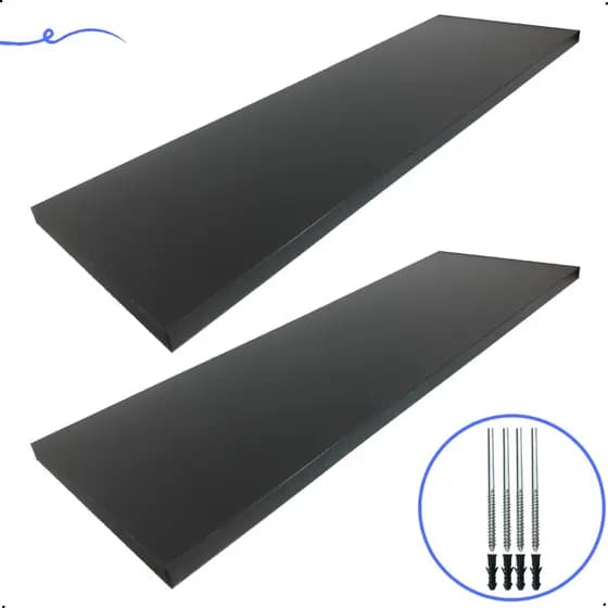Kit 2 Prateleira Preta 60X20 + Suporte Flutuante Mdf  Organizadora Decoração Cozinha Banheiro Sala