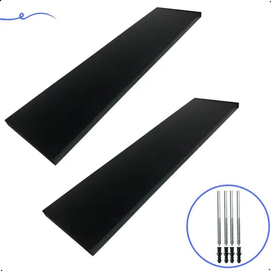 Kit 2 Prateleira Preta 60X15 + Suporte Flutuante Mdf  Organizadora Decoração Cozinha Banheiro Sala