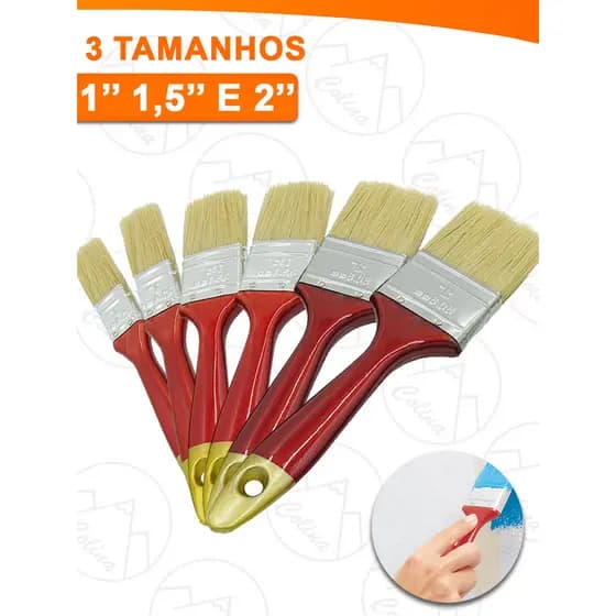 Kit 3 a 6 Pincéis Trincha Pintura Parede Para Construção Multiuso Tamanhos Variados Kolling Sell