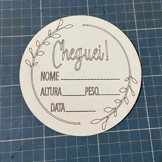 Plaquinha Cheguei e Olá Mundo - Informações Do Bebê as