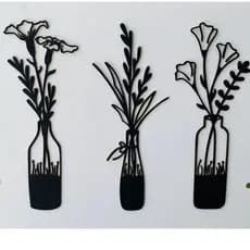 Kit 3 Quadros Flores na Garrafa Decorativo Mdf 3mm