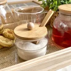 Pote Açucareiro Em Vidro Com Tampa E Colher e Bambu Ecológico