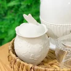 Açucareiro De Porcelana Para Mesa Borboleta Butterfly Flower Branca Lyor