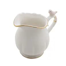 Leiteira De Porcelana Branca Birds Pássaro Rosa Pequena 230ml