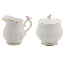 Conjunto de Açucareiro e Leiteira De Porcelana Birds Pássaro