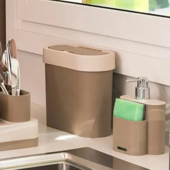 Lixeira Flat Para Cozinha 2,8 Litros - Cinza Fendi