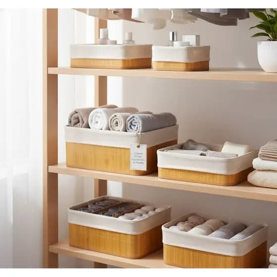 Conjunto Organizador Domestico 3 Pecas Cestos Bambu Multifuncional Armazenamento Sustentavel