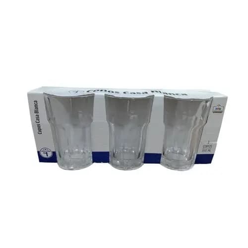 Kit Trio Copos Vidro Transparente 350ml Altura Resistente Uso Diario