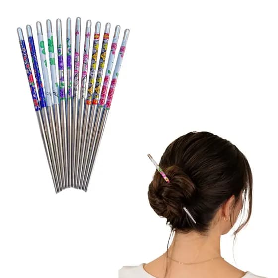 6 Palitos Em Metal Estampado Para Cabelo Penteado Coque