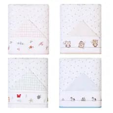 Toalha de Banho Felpuda Bebê C/ Forro de Fralda Soft 90x70cm C/Capuz Bordado