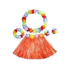 Kit Fantasia Saia Havaiana 40cm Pulseira Tiara Colar Festas Carnaval